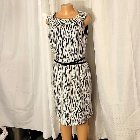 KARIN STEVENS RARE TOASTED ZEBRA PRINT SLEEVELESS ZIPPER CLOSURE DRESS - Picture 2 of 15